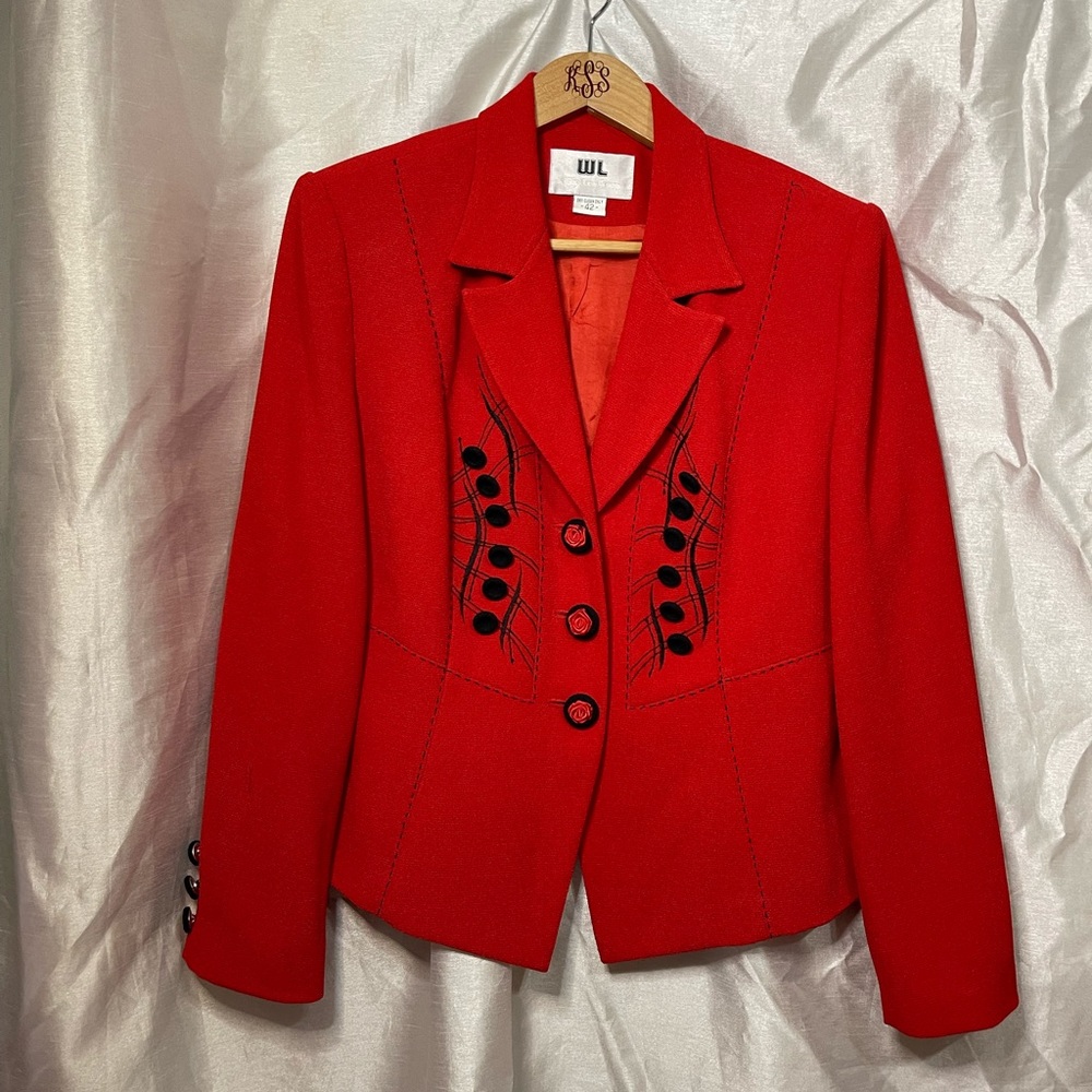 Vintage 1990’s MJ Thriller Inspired Rose Print Red Black Blazer Jacket